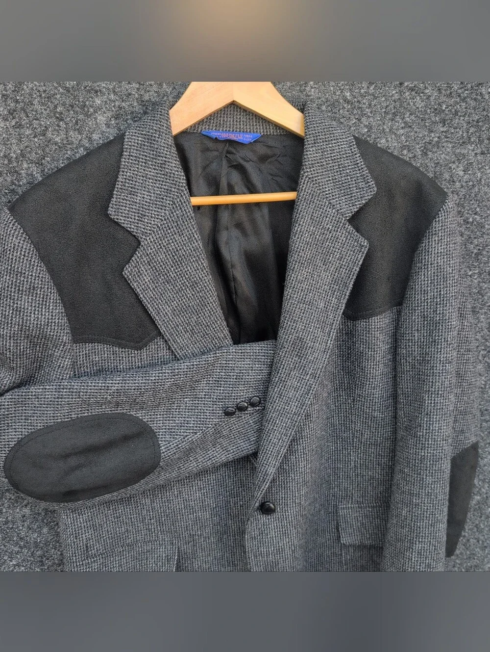 Vtg Pendleton Jacket 44L Gray Tweed Wool Western Elbow Patches Sawtooth USA